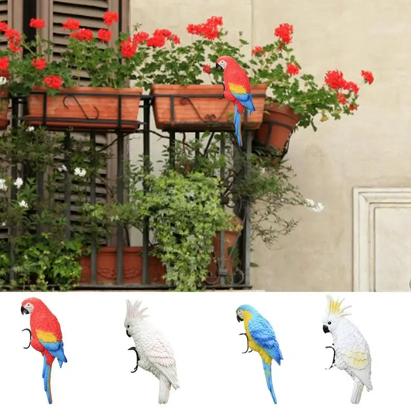 

Parrot Statue Resin Parrot Figures Bird Sculptures Garden Patio Yard Balcony Figurines Tropical Birds Tree Wall Decor