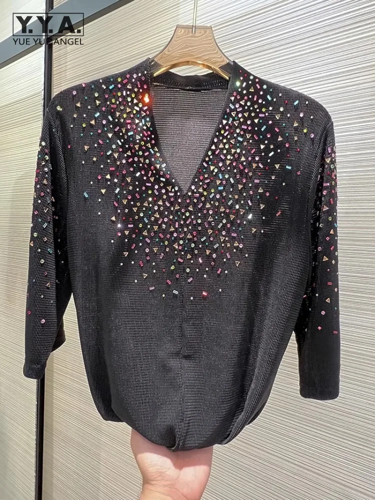 

Летняя дышащая Офисная женская элегантная футболка с V-образным вырезом и рукавом до локтя, приталенный силуэт, однотонный модный Женский Повседневный пуловер, топы