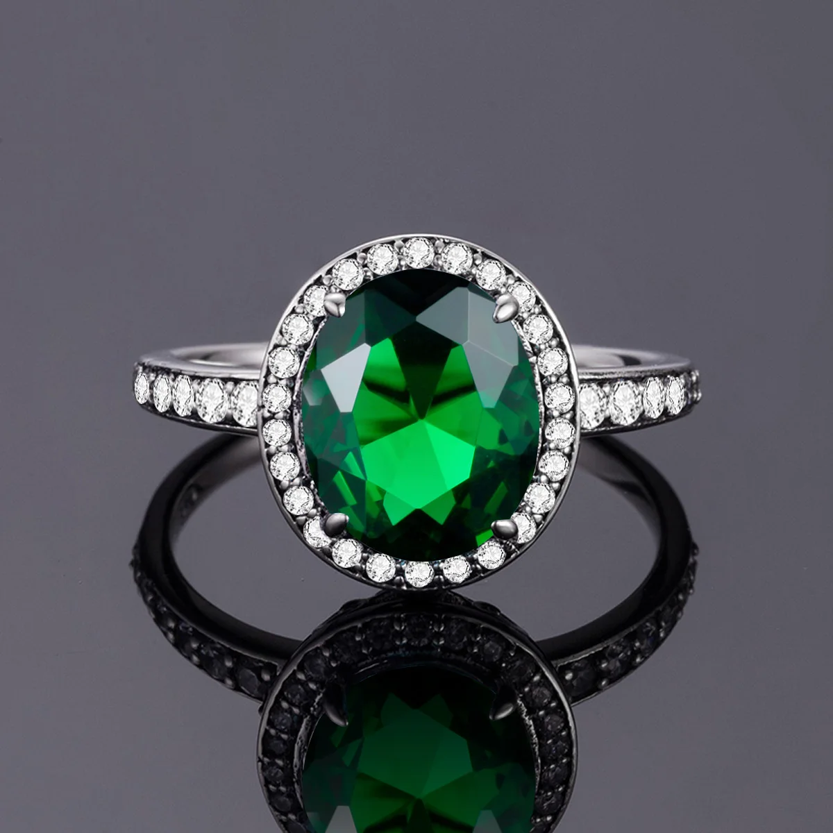 Silver 925 Real 100% Jewellery Set Round Emerald Stone Ring Earrings Pendant Anniversary Wedding Luxury Quality Gift |