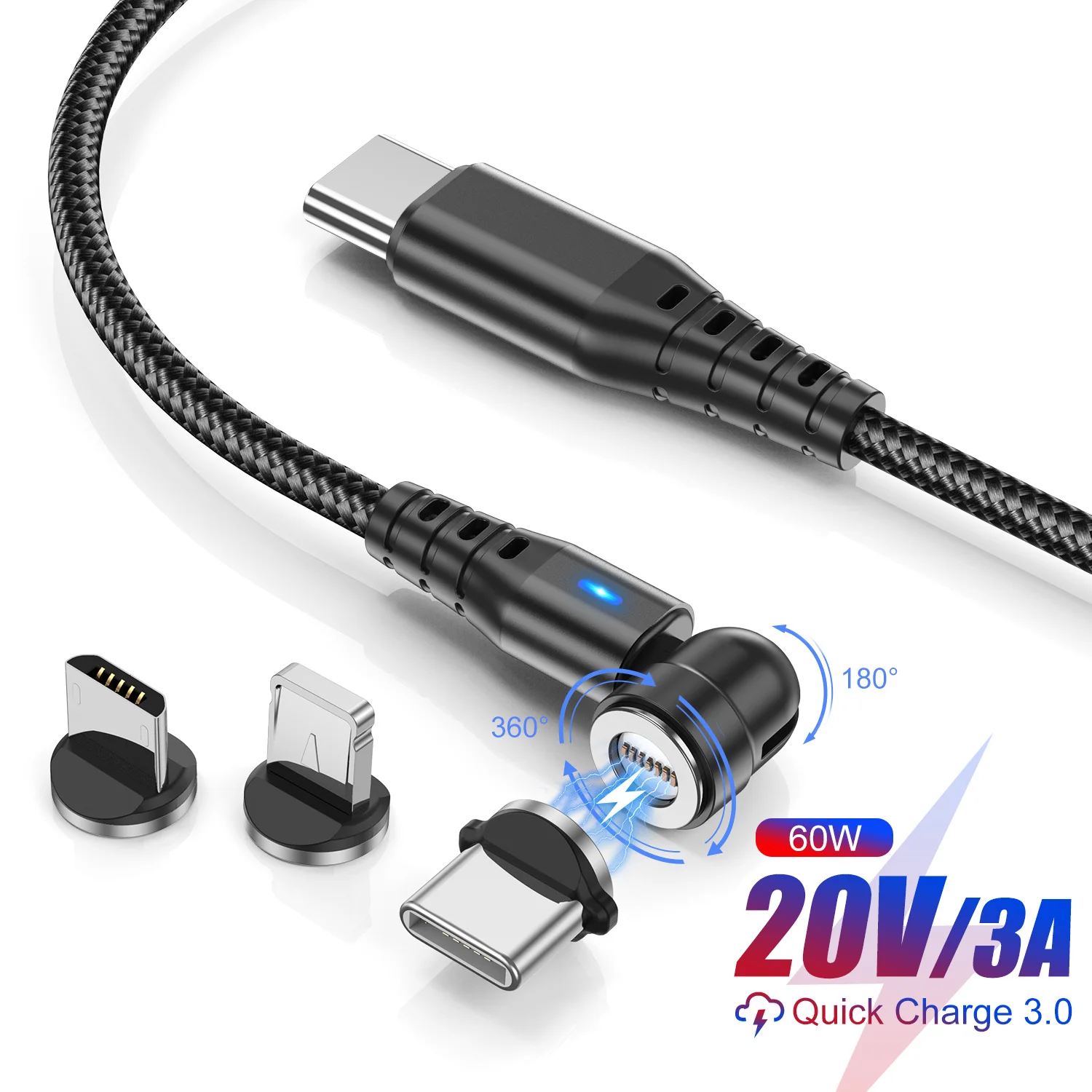 

60W PD Magnetic Cable For iPhone 14 11 Samsung Xiaomi Macbook Huawei Fast Charging Cable USB C To Type C Micro IOS Data Cable