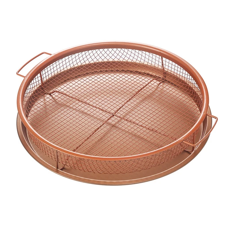 

Mesh Baking Tray Non-Stick Round Baking Pan Chips Crisping Basket Microwave Oven Copper Baking Tray BBQ Tray