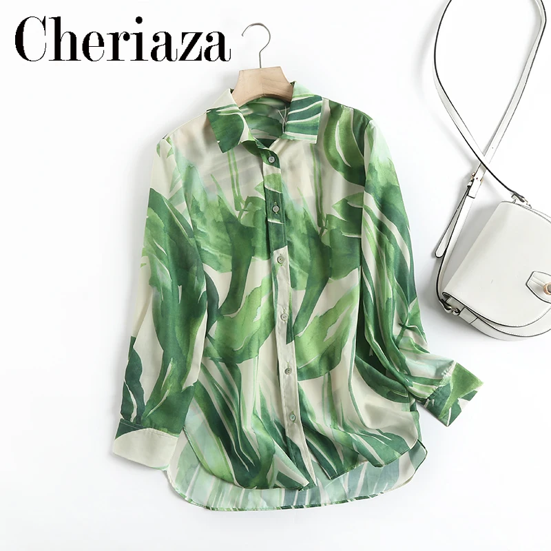

2022 New Spring Summer Women Fashion Chic Office Lady Printed Long Sleeve Shirt Vintage Loose Blouses Casual Tops Female