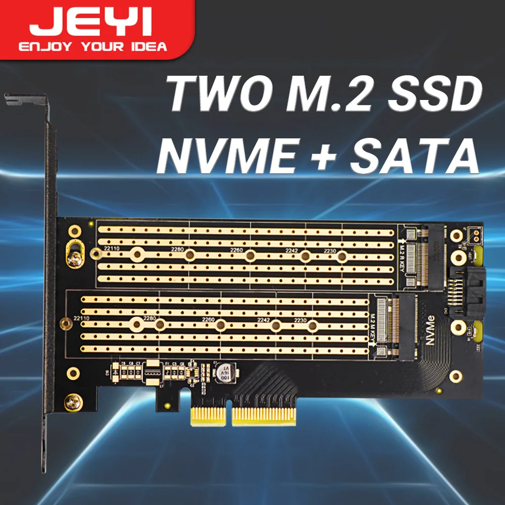 JEYI SK6 M.2 Dual M.2 PCIE 4,0 адаптер для NVMe / NGFF SSD, NVME (ключ m) и SATA (ключ b) SSD для PCIe x4 X8 X16 слот