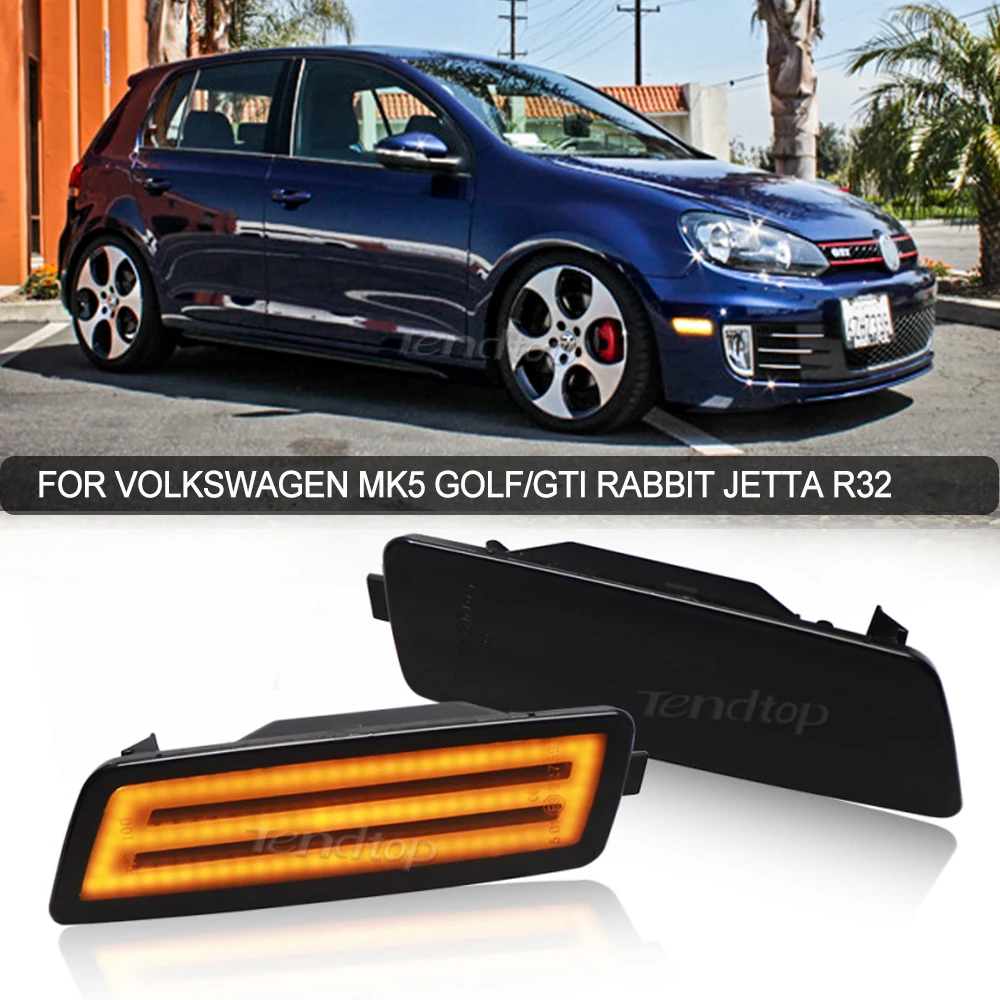 

2Pcs Full LED Side Marker Light Turn Signal Amber Smoked For Volkswagen MK6 Golf MK5 GTI 2010-2014 Front Bumper Sidemarker Lamps