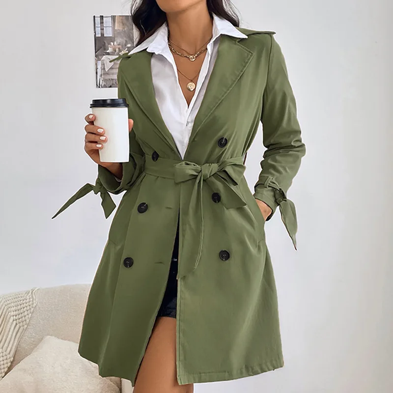 

Корейские куртки с длинным рукавом, Осеннее женское платье, зеленое маленькое британское пальто в стиле милитари, ветровка, женские тренчи, ...