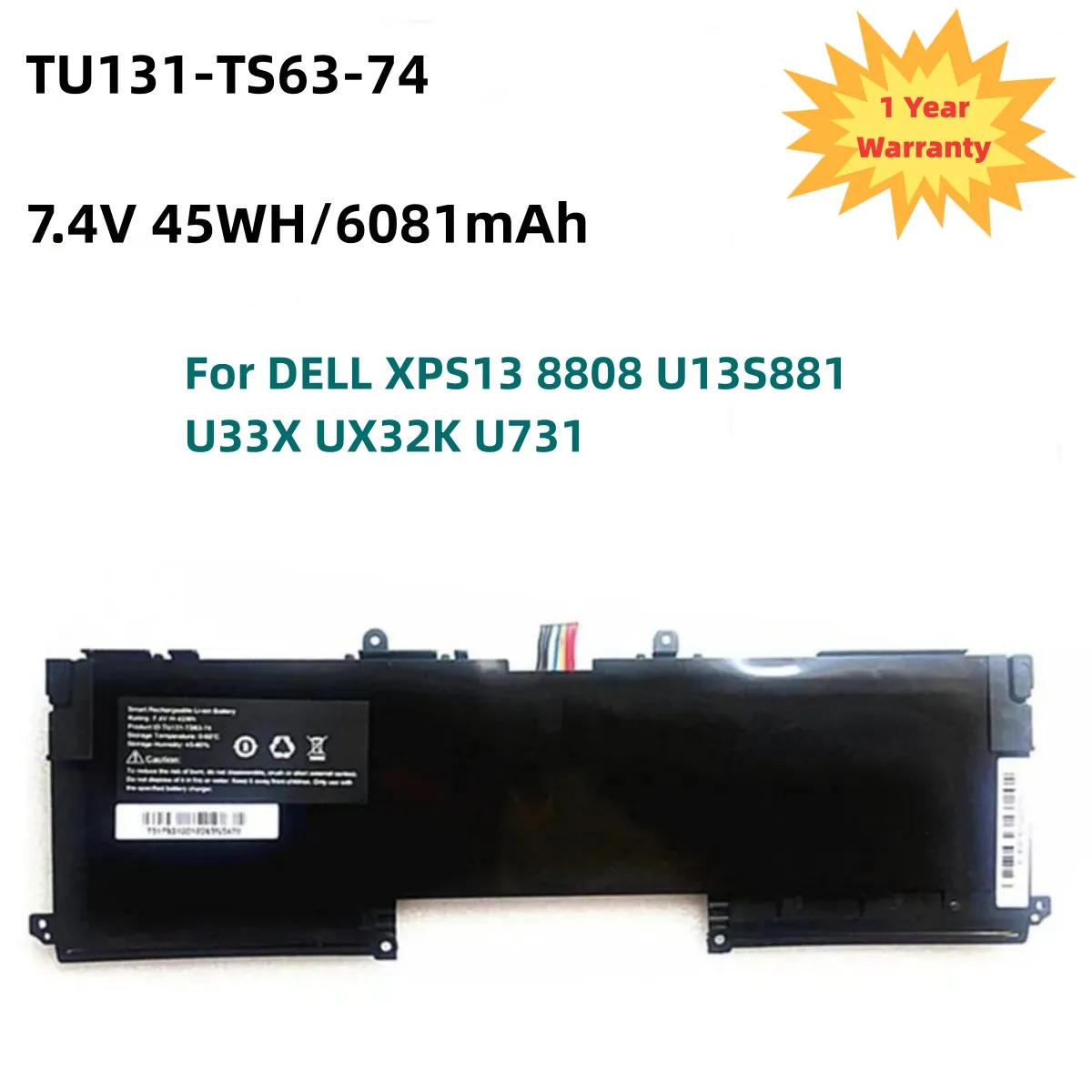 Аккумулятор для ноутбука TU131-TS63-74 TU131 для DELL XPS13 8808 U13S881 U33X UX32K U731 TU131-TS63-74 7,4 V 45WH