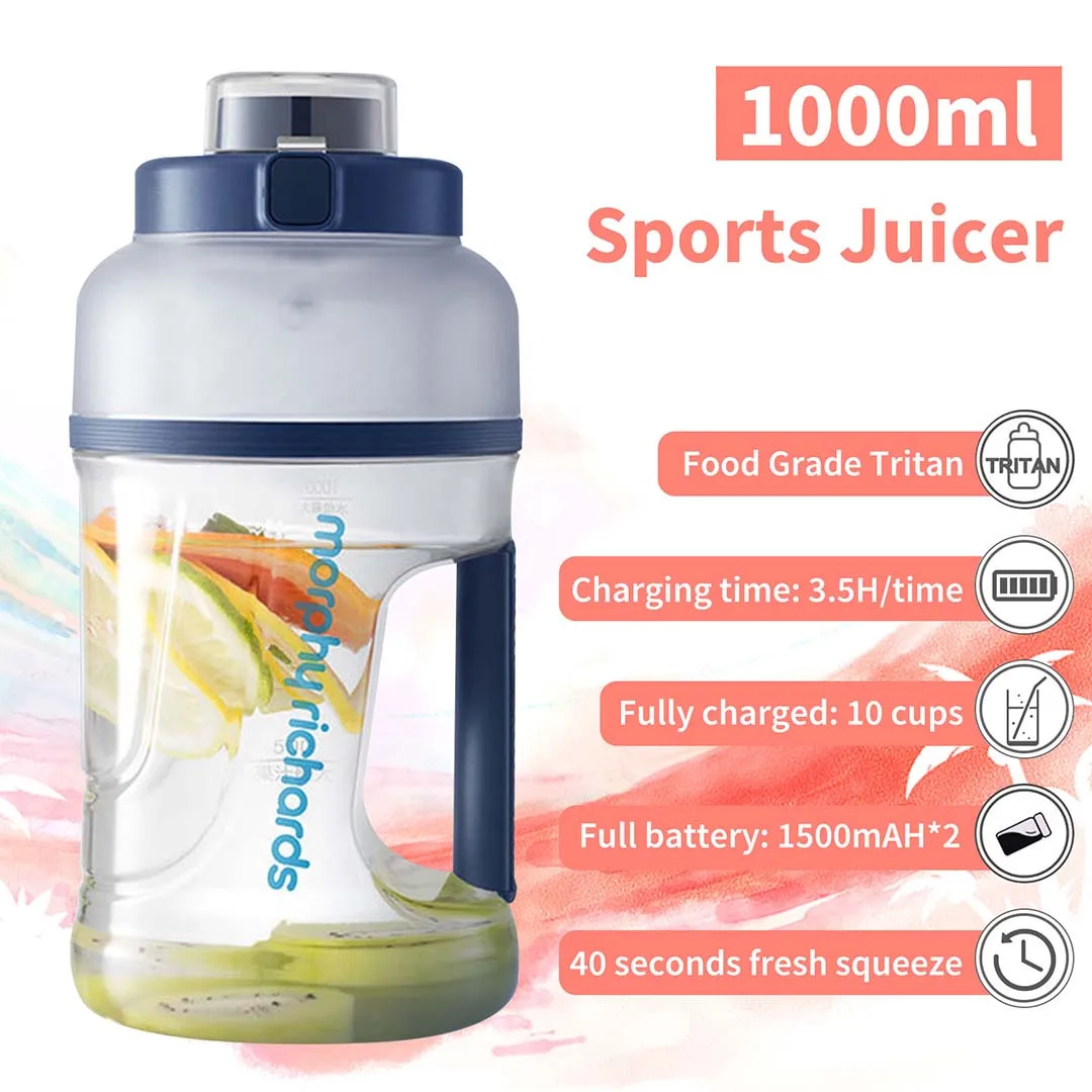 2023 1000ml Electric Juicer Blender Portable Sports Juice Cup 1500mAh*2 Wireless 2-in-1 TRITAN Accompanying Smoothies Mixer Cup
