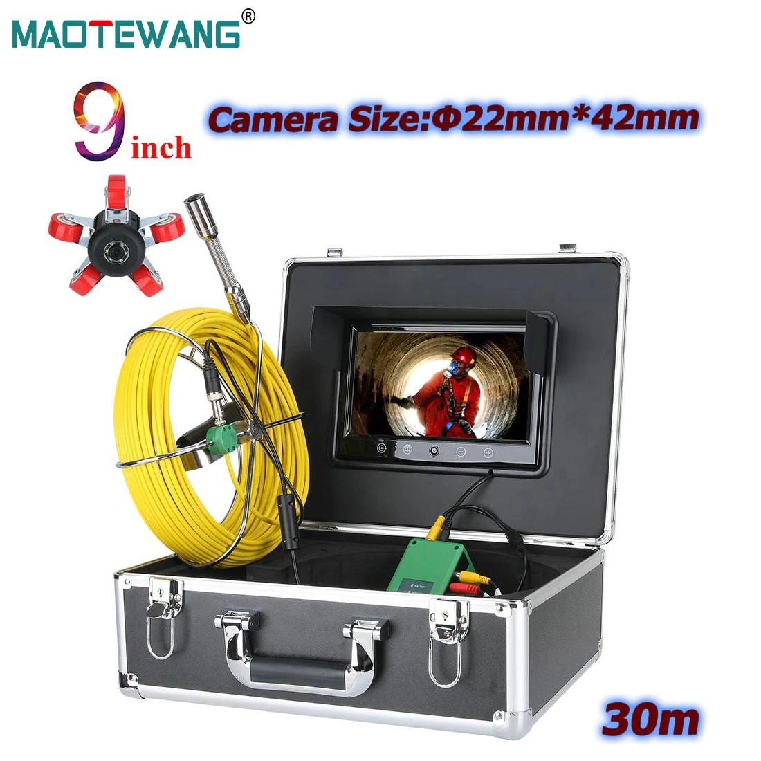 

30M 9 inch 22mm Industrial Pipe Sewer Inspection Video Camera IP68 Waterproof 1000 TVL Camera with 6W LED Lights