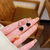 korea trendy zircon black color heart drop earrings for women girls tassel earrings jewelry gifts wholesale
