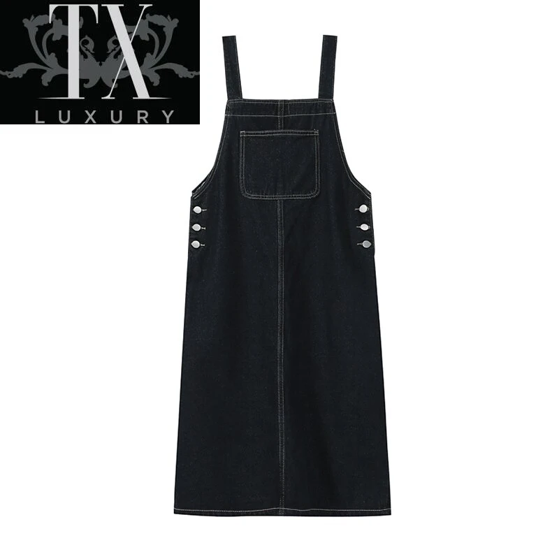 

Summer Women's Denim Sundress Teen Girls Casual Loose Overalls Female Blue Adjustable Straight Tube Strap Jean Dress
