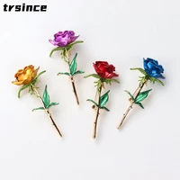 enamel rose flower brooches for women lady fashion luxury flower pin spring summer design jewelry gift