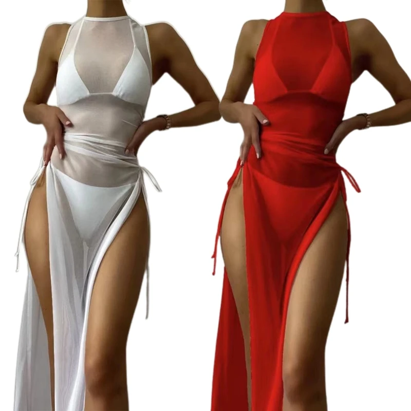 

Women's 3 Piece Bikini Set Swimsuit with Cover Up Dress Triangle Top Thong Set Bathing Suit 24BD