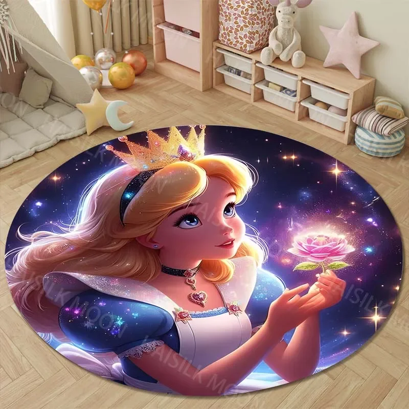 Круглый мультяшный ковер с принтом Алиса в стране чудес для детей гостиной
