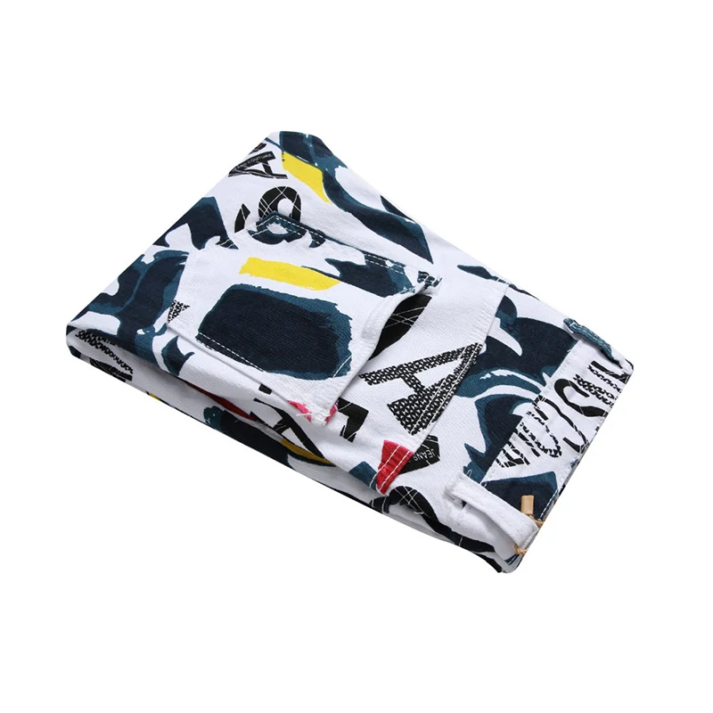 SHABIQI Brand 2022 New Men's Fashion Jeans Men's White Print Stretch Casual Jeans Slim Men's Trousers Large Size 40 42