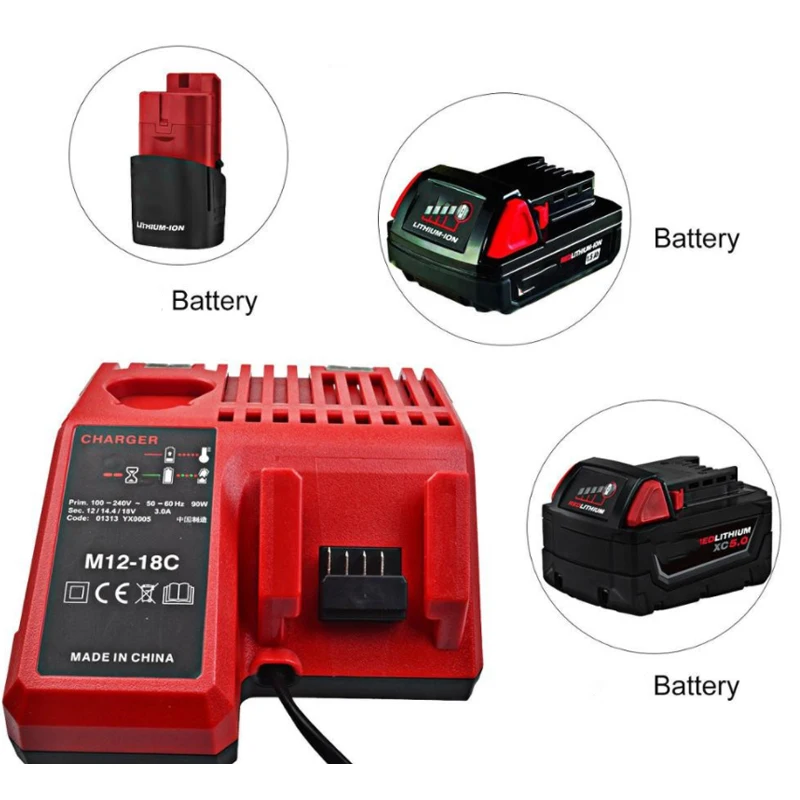 Зарядное устройство для батарей Milwaukee M18 M14 M12 14 4/18/12 В Li-Ion 48-11-1815 48-11-1820 48-11-1840 48-11-1850