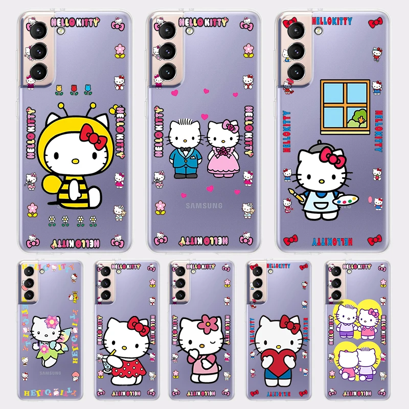 Мягкий прозрачный чехол из ТПУ с рисунком Hello Kitty для Samsung Galaxy S22 S21 S20 Ultra Plus Pro S10 S9 S8