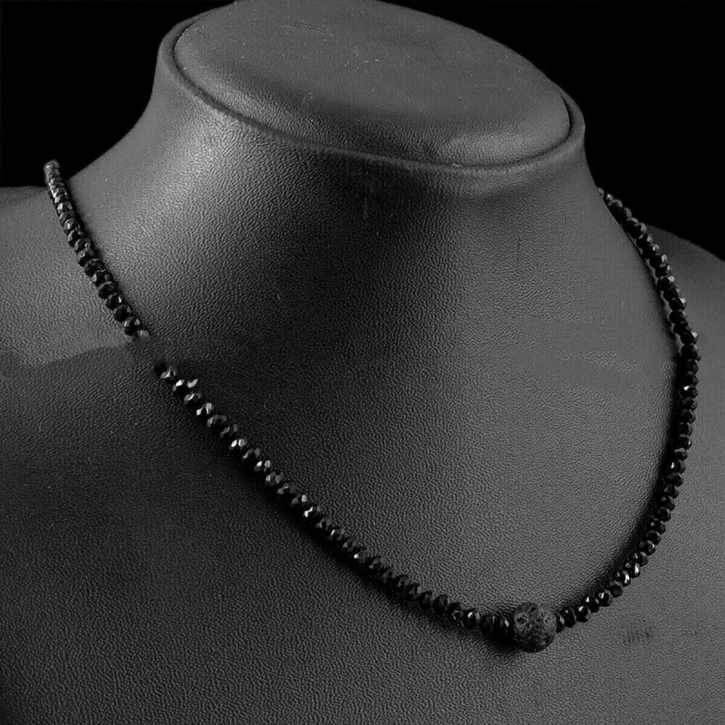 

Ожерелье из натурального черного шпинеля диаметром 3 мм с гранями и лавовым камнем диаметром 8 мм, 18 дюймов