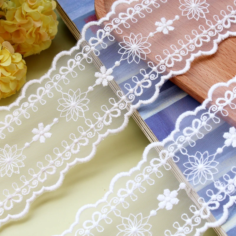 

Bilateral Cotton Mesh Embroidery Lace Fabric Sewing Trim Handmade DIY Garment Needlework Clothing Decoration 19Yards(5Y)7cm 408