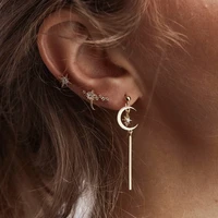 2022 new fashion retro exquisite three piece set of stars moon pentagram diamond earrings womens jewelry party gifts
