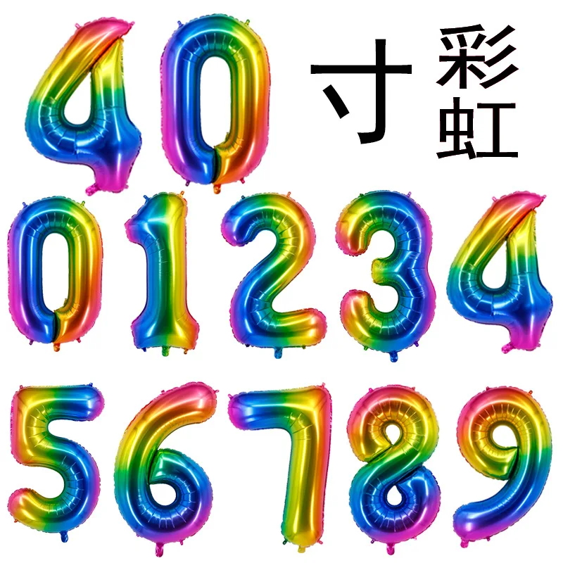 

New 40 Inch Rainbow Color Digital Aluminum Film Balloon Children's Birthday Party Decoration Background Wholesale