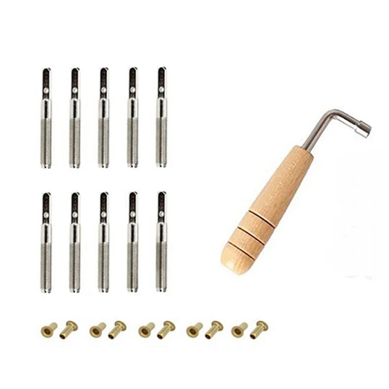 

10Pcs Tuning Pin Nails and 10Pcs Rivets,with L-Shape Tuning Wrench,for Lyre Harp Harp Musical Stringed Instrument