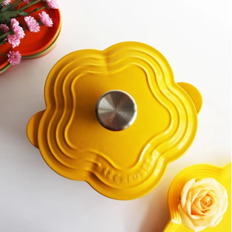 

20cm Cool Color Petal Pot Enamel Cast Iron Pot Flower-shaped Pot Stewing Stew Pot Flower Food Supplement Pot Pots For Cooking