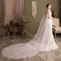fairy floral lace wedding veil bridal cape tulle with buttlerful applique accessories