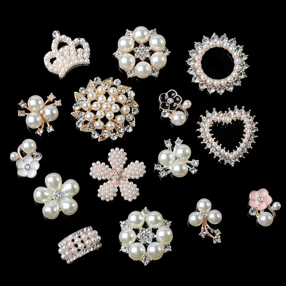 

10Pcs Sparkling Pearl Flower Rhinestone Buttons For Hair Pins Clothing Decorative Handmade DIY Crafts Apparel Sewing Accessories