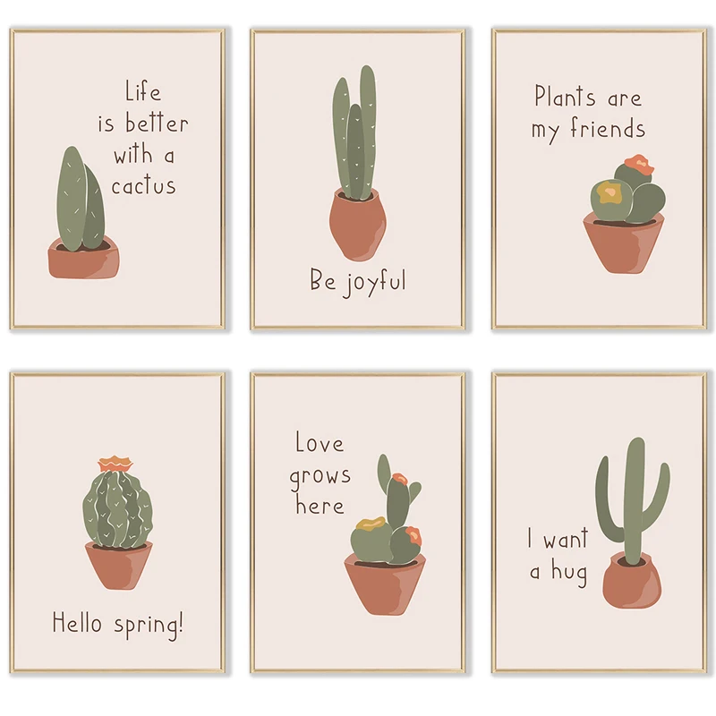 

Minimalism Cactus Quote Letters Canvas Print Painting Nordic Art Green Potted Plants Posters Wall Pictures for Kids Room Bedroom
