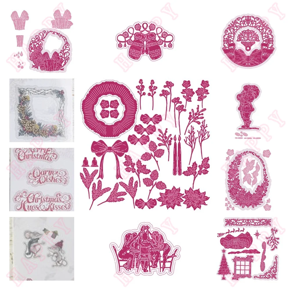 

New Setting the Scene Father Carnation Crafts Christmas Wreath Maker Die Embossing Template Diy Greeting Card Handmade for 2022