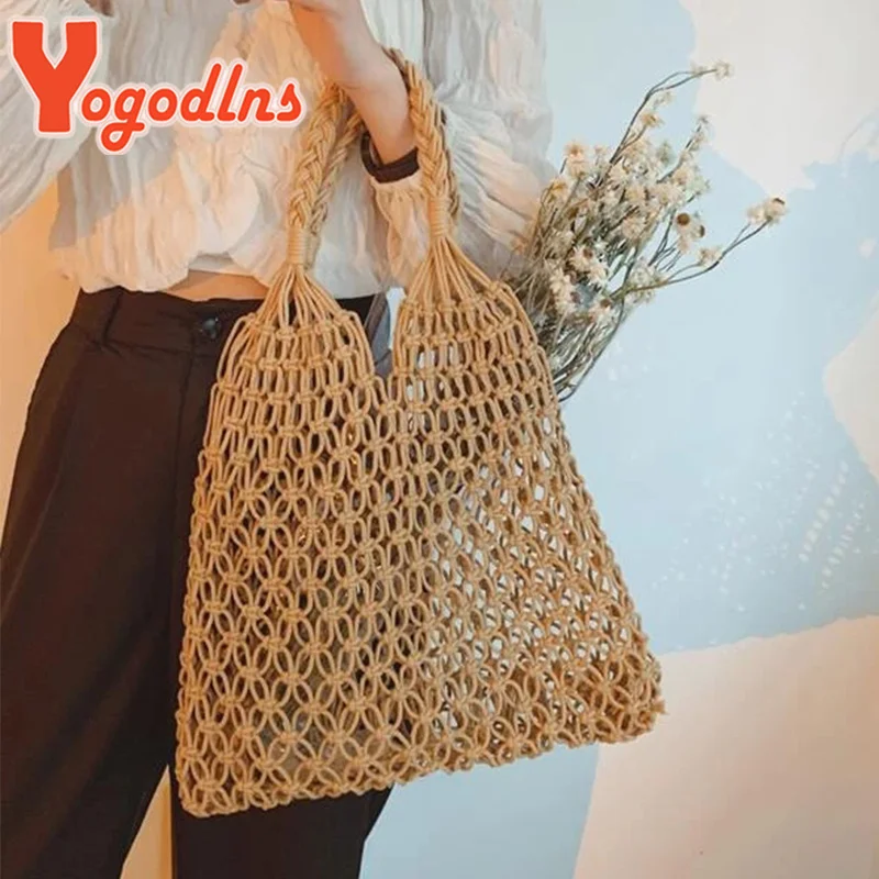 

Summer Handmade Straw Bag Female Large Capacity Handle Bag Casual Hollow out Shoulder Bag Fashion Weave Beach Totes Bag