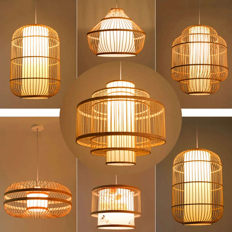

Chinese Bamboo Pendant Lights Wooden Bamboo Weaving Simple LED Rattan Lamps Pastoral Country Restaurant Foyer Illumination Lamp