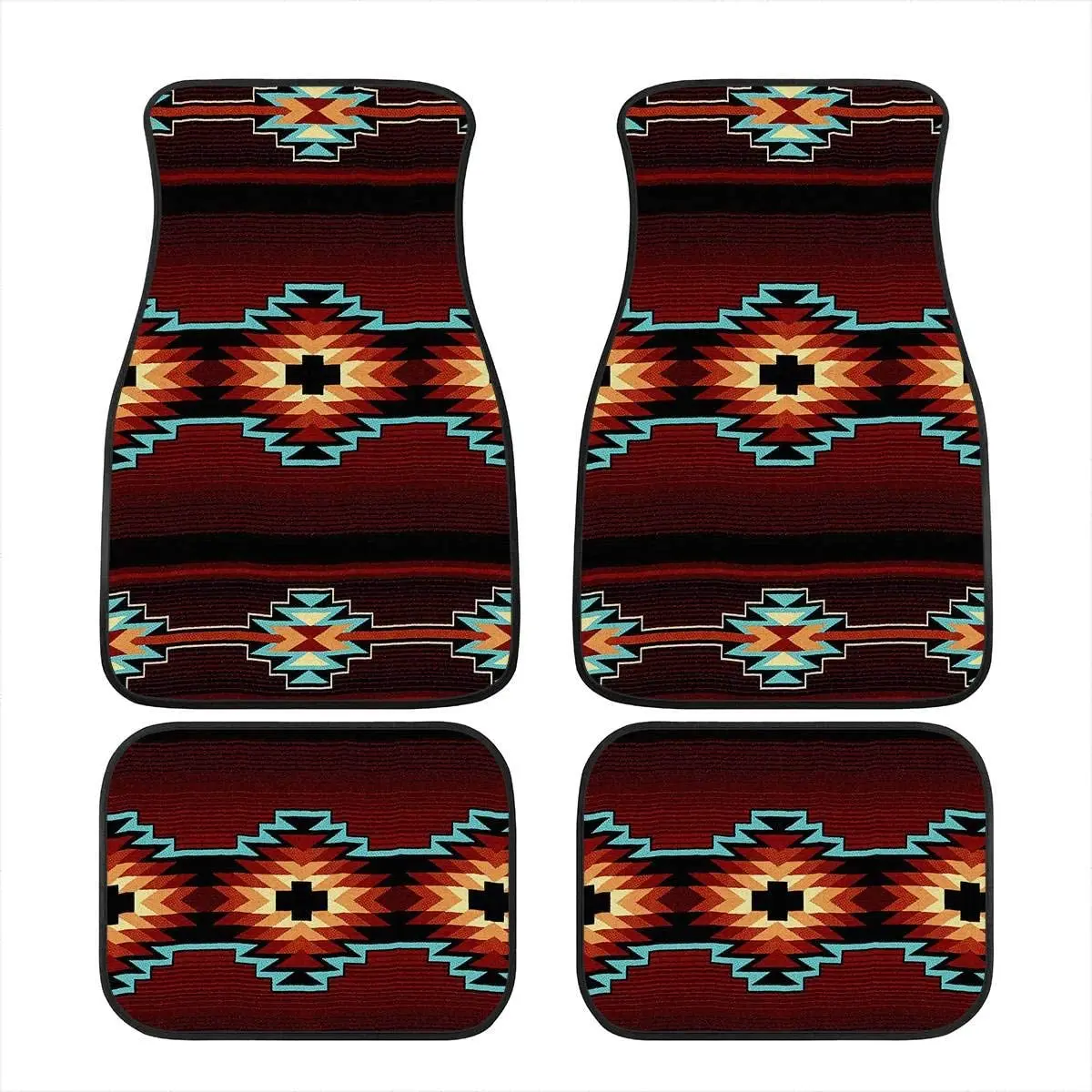 

Southwest Native American Navajo Tribal Aztec Design Car Floor Mats 4 Piece Full Set Premium Quality All Weather Vehicle