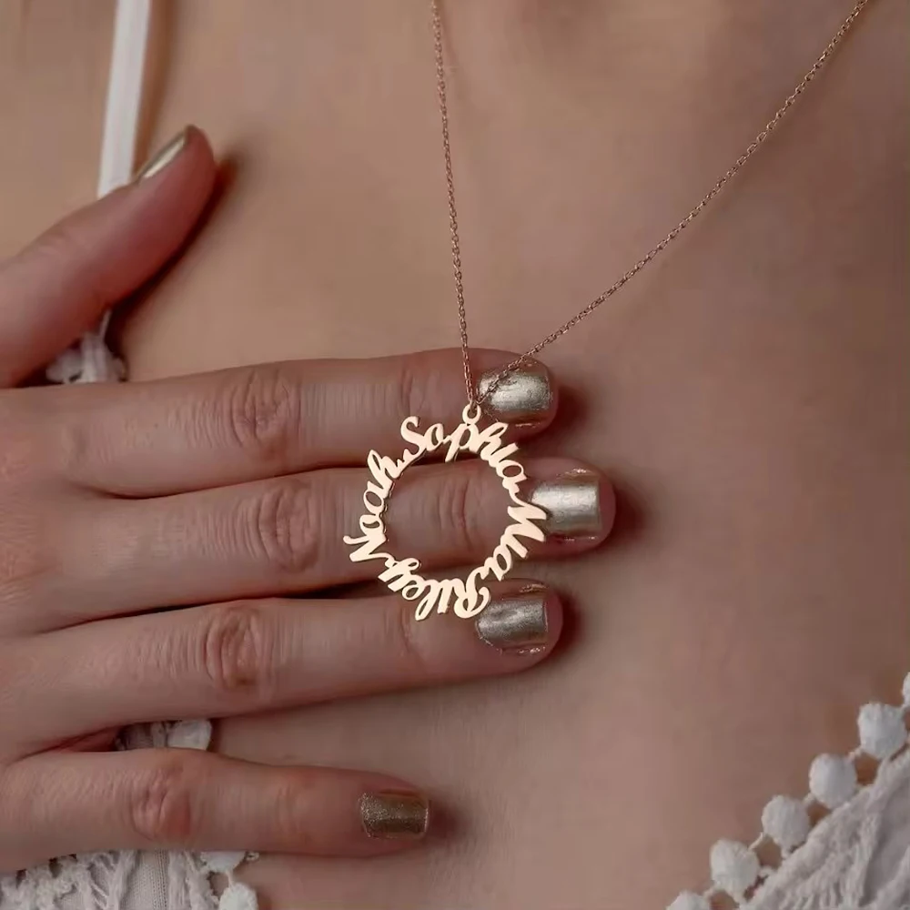Ожерелье с персонализированным именем семейное ожерелье подвеской в виде круга