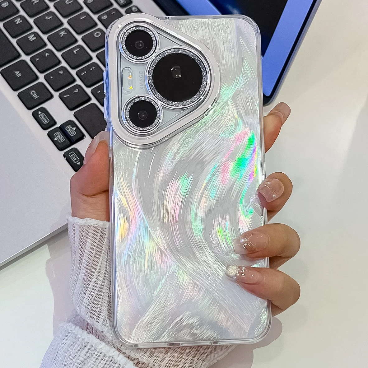 Роскошный Серебристый градиентный силиконовый чехол для Pura 70Ultra 70 Pro Mate 60 с