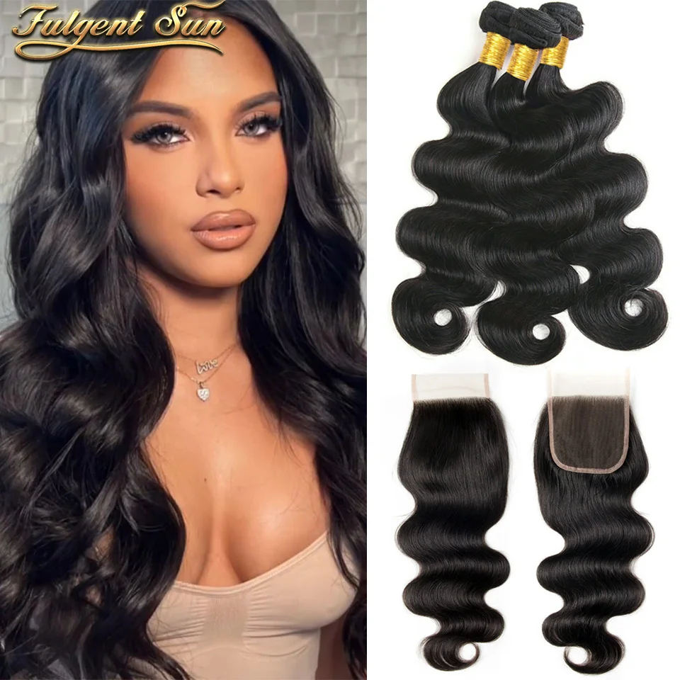 Indian Bundles Human Hair With Closure 4x4 Hd Lace Closure With Body Wave Bundles For Women Transparent Lace Match All Skin