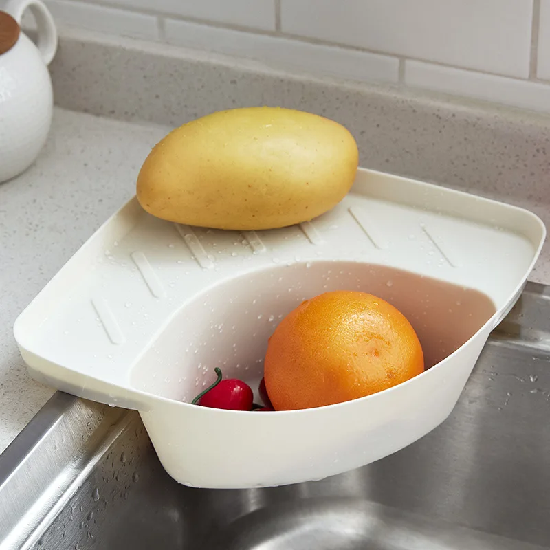 

Kitchen Sink Triangular Drain Basket Suction Cup Rag Storage Hanging Basket Food Residue Fruit Vegetable Strainer Filter Rack