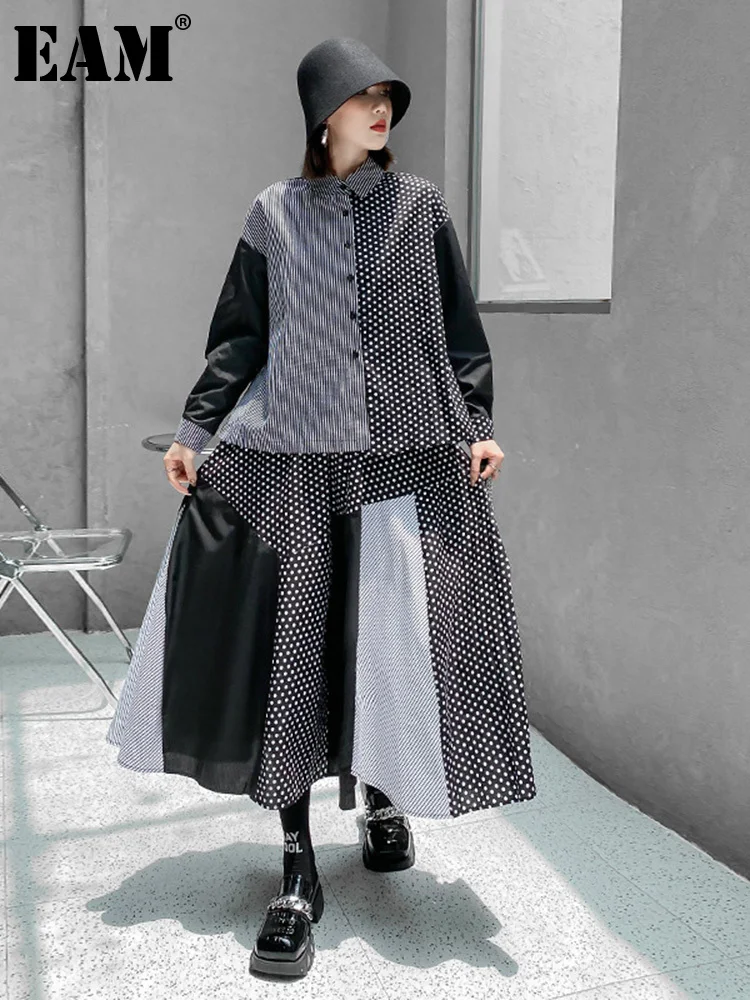

[EAM] Half-body Skirt Striped Big Size Two Pieces Suit New Lapel Long Sleeve Women Fashion Tide Spring Autumn 2023 1DF0982
