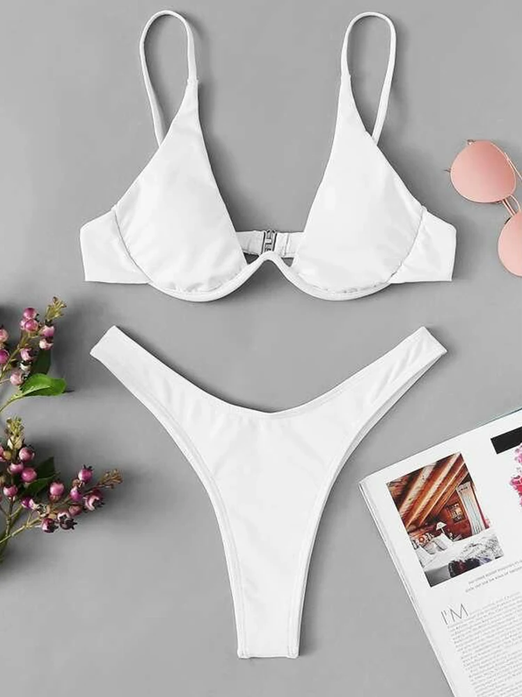 

Купальник-бикини, женский купальник, новинка 2022, сексуальный комплект бикини с открытой спиной и высокой талией, с пуш-ап, летняя бразильска...