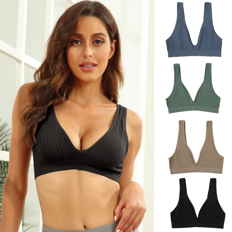 

Female Seamless Sports Bra Gym Workout Underwear Deep V Fitness Bra Push Up Yoga Crop Bras Solid Color Athletic Yoga Bra