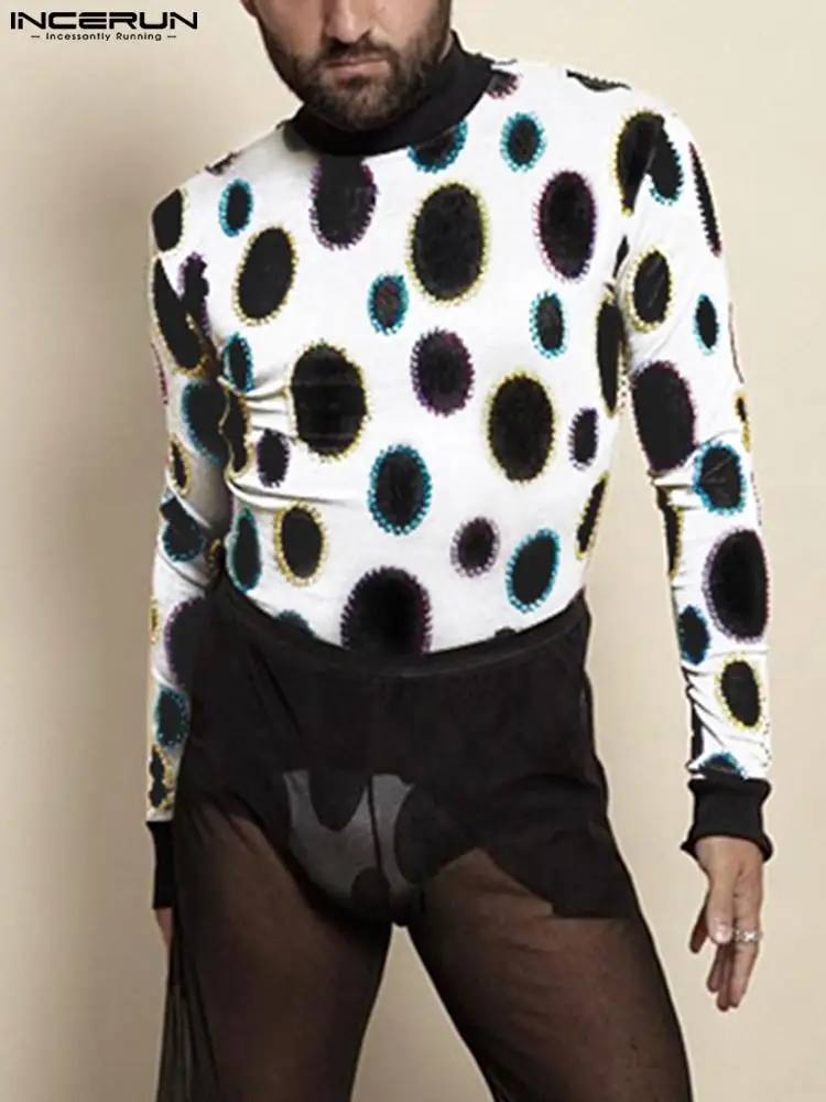 Fashion All-match Men's Black-and-white Spots Onesies Comfortable Homewear Well Fitting Long Sleeve Bodysuit S-5XL 2022 INCERUN