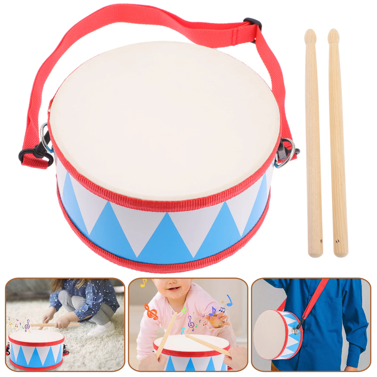 Drum Wooden Instruments Kids Snare Musical Percussion Toys Drumsticks Childrenkidmarching Sided Double Sticks Set