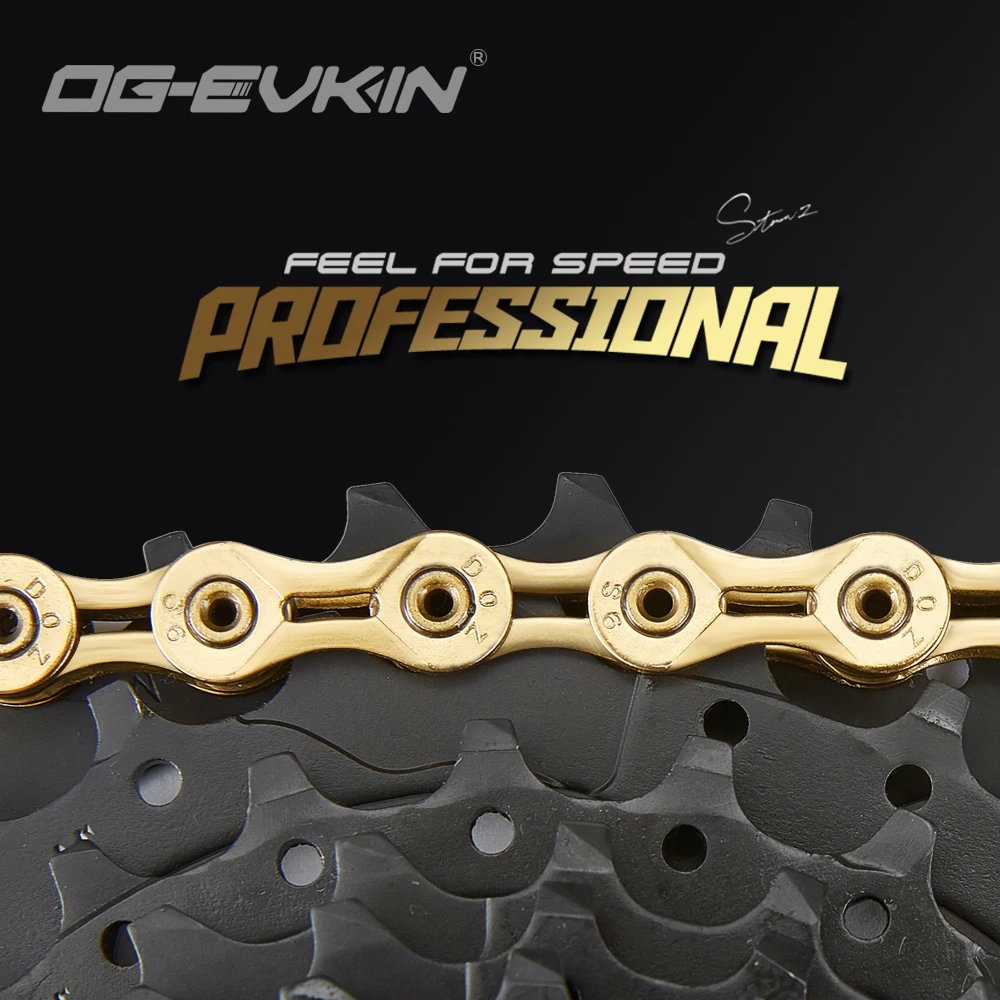 OG-EVKIN C-01 9/10/11 Speed Bicycle Chain Half/Full Hollow Bike Chain Mountain/Road Chains Ultralight 116 Quick Link Gold/Silver