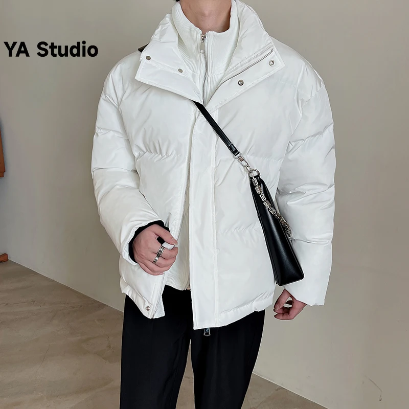

[YA Studio] 2023 Winter New Stand Collar Fake Two Cotton-padded Men's Senior Sense Fashion Brand Thickened Cotton-padded Coat