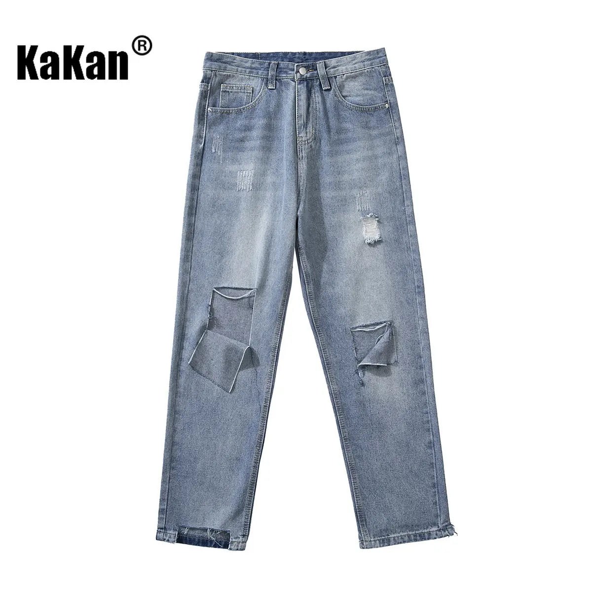 Kakan - New Trend Ripped Jeans for Men, Loose Wide Leg Versatile Straight Length Casual Jeans K24-ASN311
