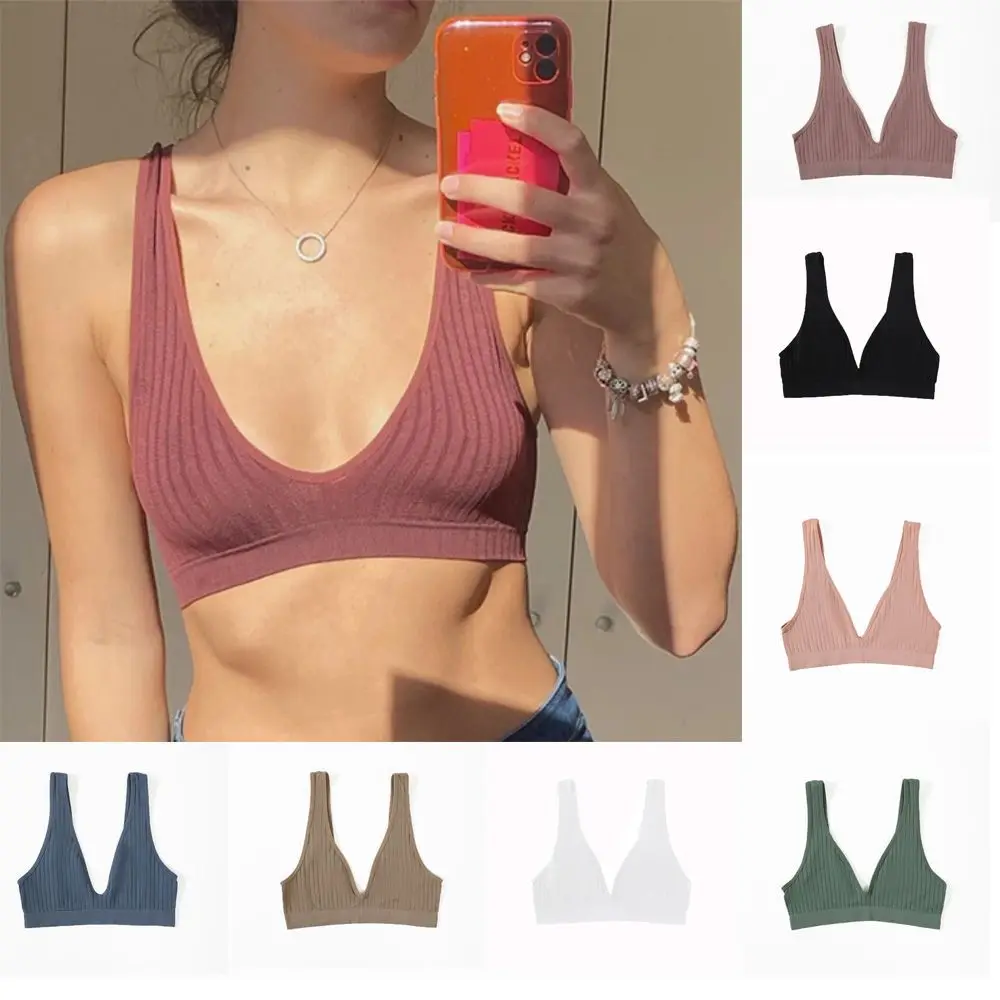 

Women Girls Yoga Tops Breathable Beautiful Back Sleeping Bralette Deep V Seamless Bra Vest