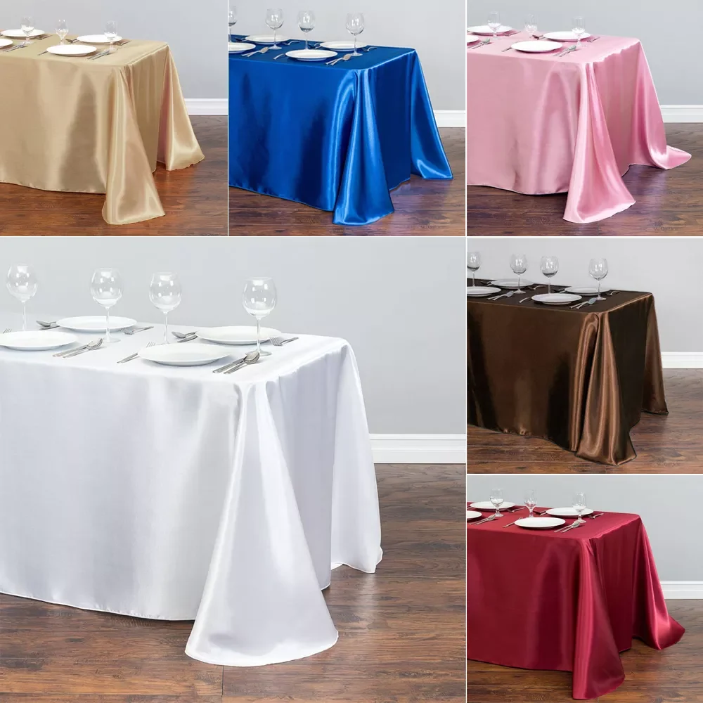 

White Table Cloth Polyester Table Cloth Rectangular Satin Tablecloth for Birthday Christmas Home Party Decor Wedding Supplies