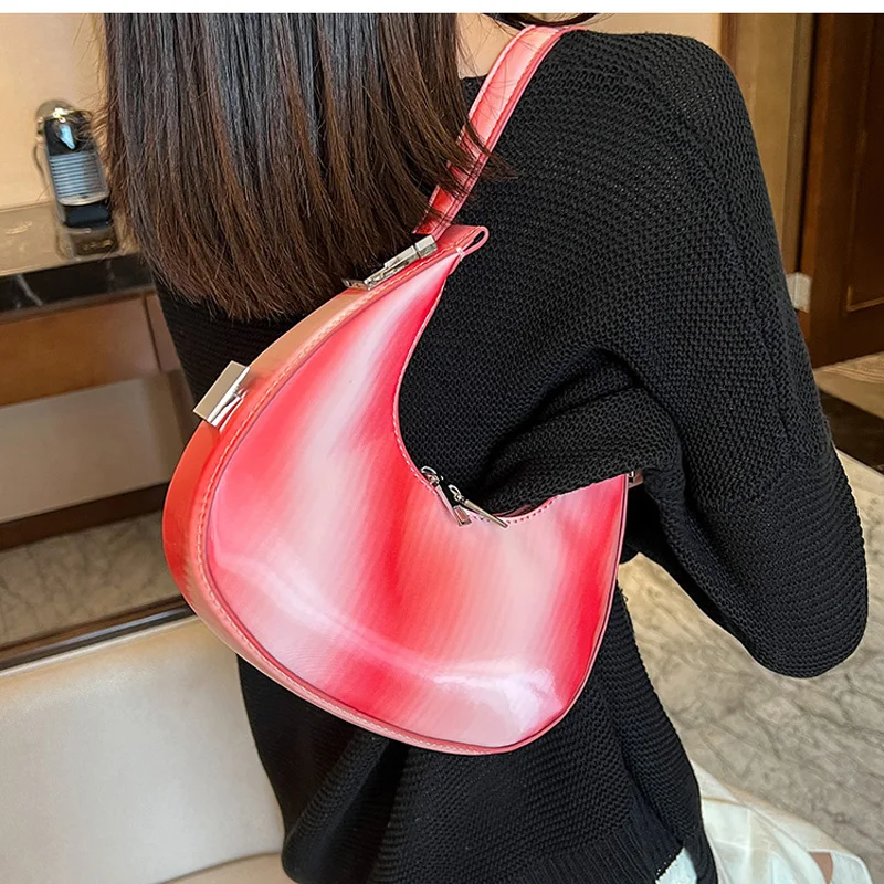 

Женская сумка с градиентом, маленькая сумка через плечо из искусственной кожи с полумесяцем для женщин, модные сумки, кошельки, Брендовые же...