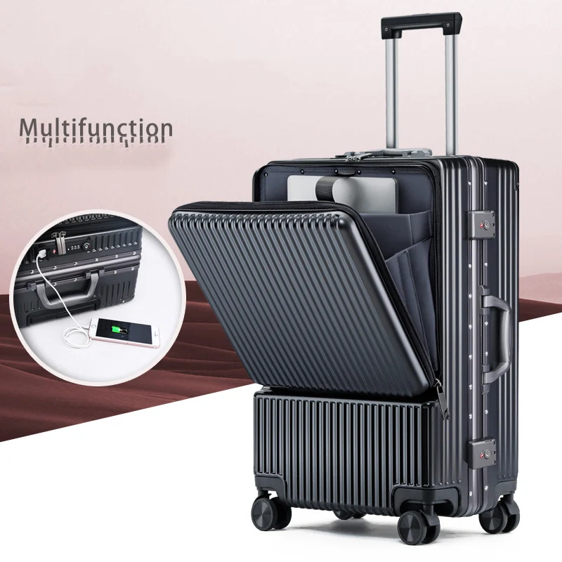LeTrend 2022 Front Open Business Boarding Suitcase Charging Trolley Case Rolling Luggage Sipnner Wheels Men Cabin Carry-on Box