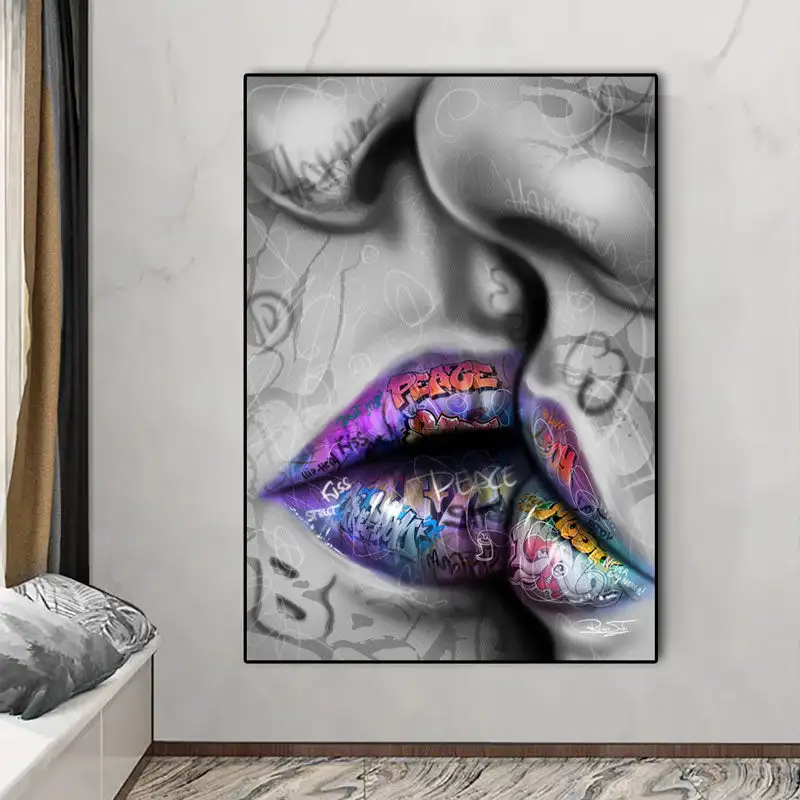 

Graffiti Street Art Love Kiss Canvas Painting Modern Poster Prints Wall Art Lover Pictures for Cuadros Bedroom Home Room Decor